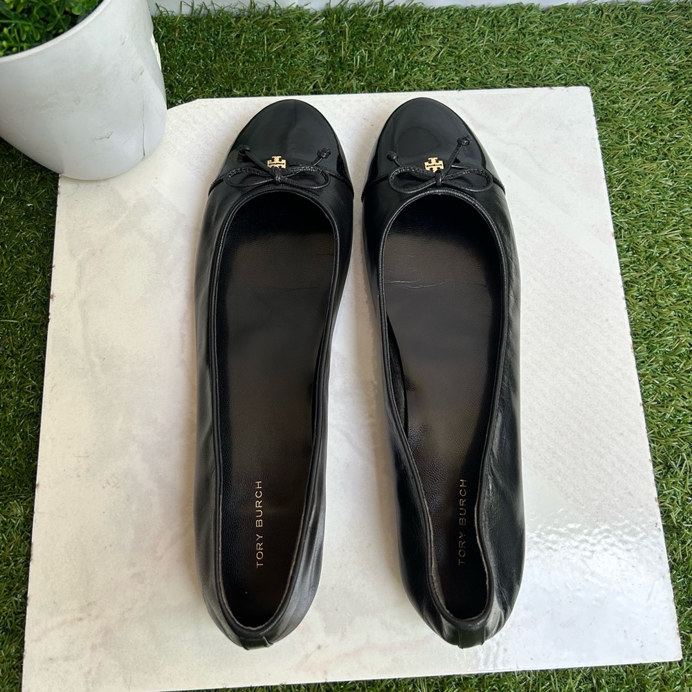 Tory Burch Black Leather Ballet Flats CAP-TOE BALLET size 11 gently used - Picture 5 of 15